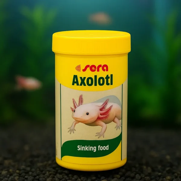 Sera Axolotl yem kutusu, akvaryum arka planında