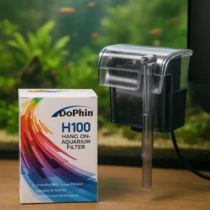 Dophin H100 askılı şelale filtre akvaryuma monte edilmiş kutulu görsel