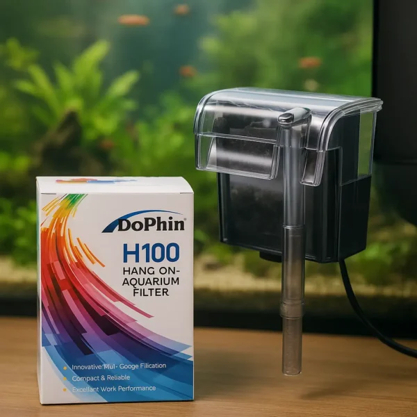 Dophin H100 askılı şelale filtre akvaryuma monte edilmiş kutulu görsel